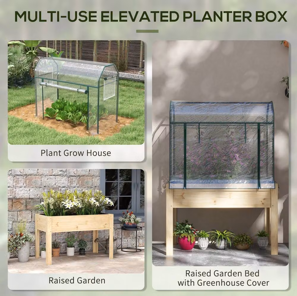 STILVORA Raised Planter Bed with Greenhouse Cover in Brown and Sand – 4