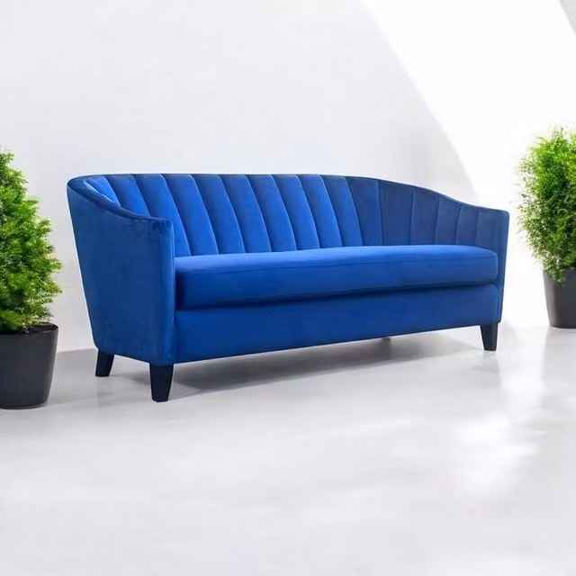 Minster 3 Seater Velvet Sofa in Blue, W/D/H: 189 x 74 x 80 cm