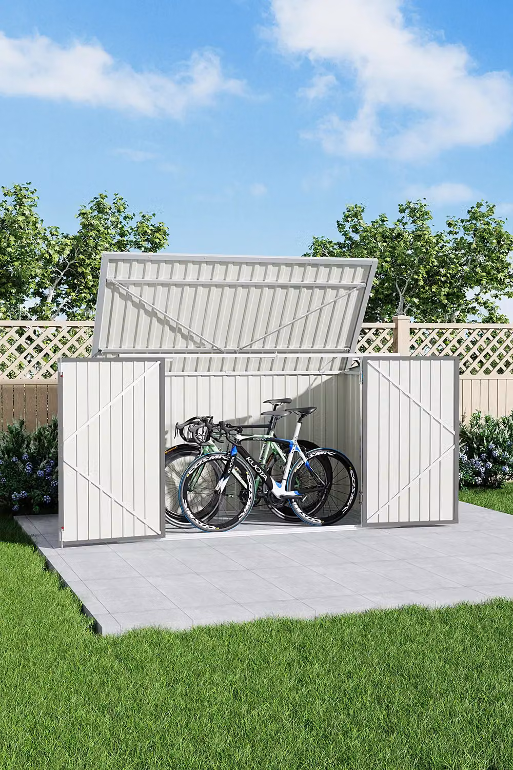 H&O Direct Heavy Duty Steel Pent Bicycle Storage Shed in Grey, W/D/H: 210 x 130 x 105 cm – 2