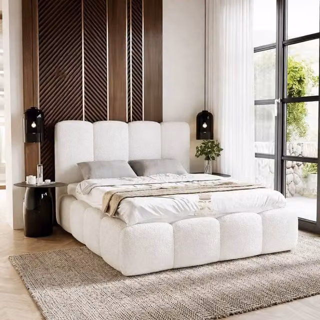 Paradise Beds Ltd Teddy Fleece Cloud of Boucle Upholstered Bed Frame, Cream, W/D/H: 140 x 200 cm