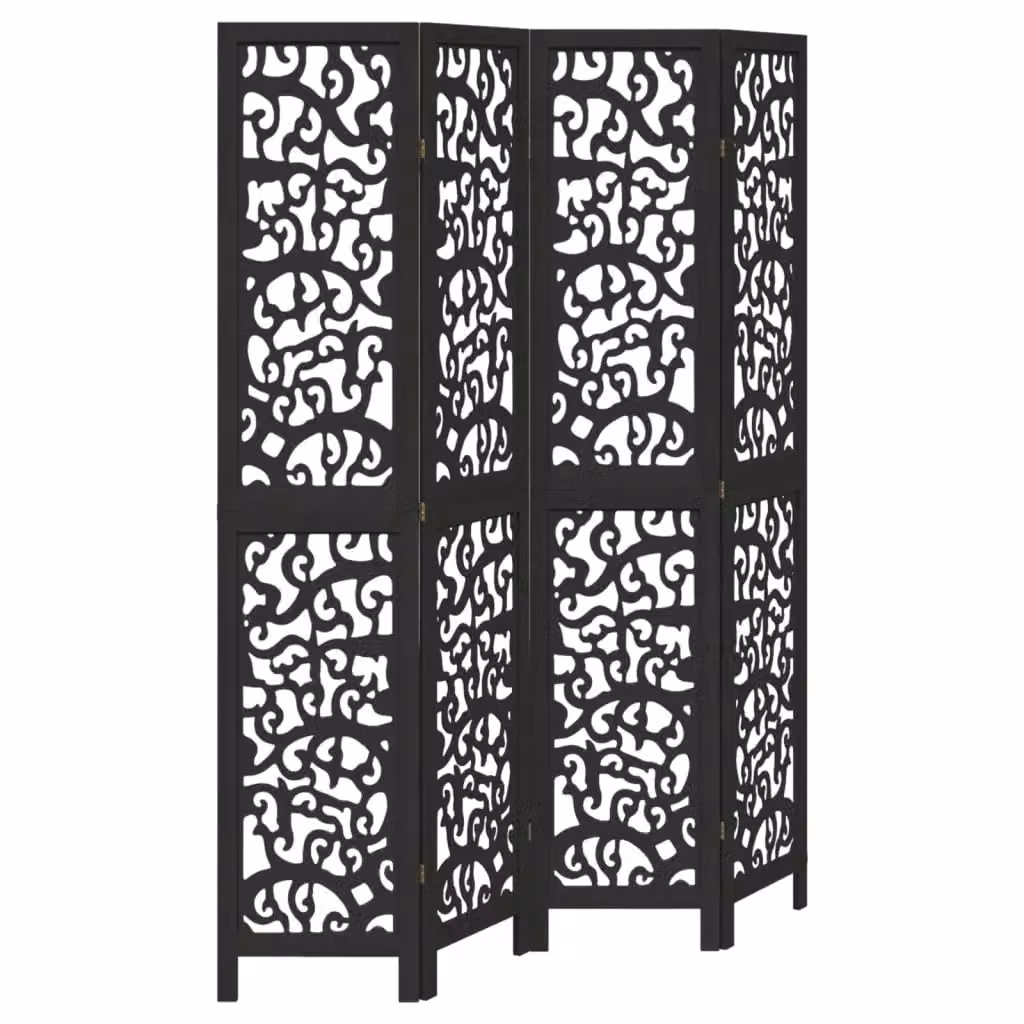 Berkfield Home 4-Panel Black Solid Paulownia Wood Room Divider – 2