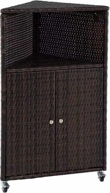 VOGREX Brown Rolling Wicker Rattan Outdoor Patio Storage Sideboard Cabinet