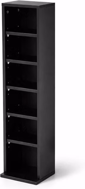 Nordara 6-Tier Black Wooden CD and DVD Storage Tower with 102 Media Compartments