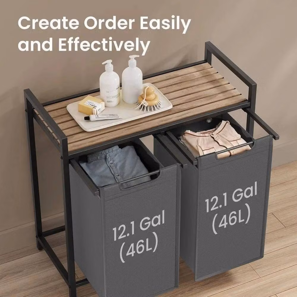 VOGREX 2 Compartment Laundry Sorter Hamper in Grey and Brown – 2