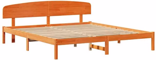 Berkfield Home Solid Wood Pine Bed Frame with Headboard, Wax Brown, W/D/H: 180 x 200 x 74 cm – 1