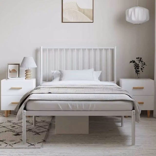 Berkfield Home Metal Bed Frame with Headboard in White W/D/H: 100 x 200 cm – 1