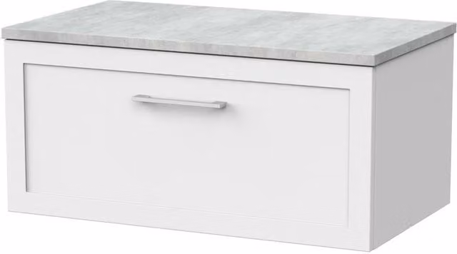 Balterley Stonnall Wall Mounted 1 Drawer Vanity with Bellato Stone Top, Matt White, Width: 80 cm