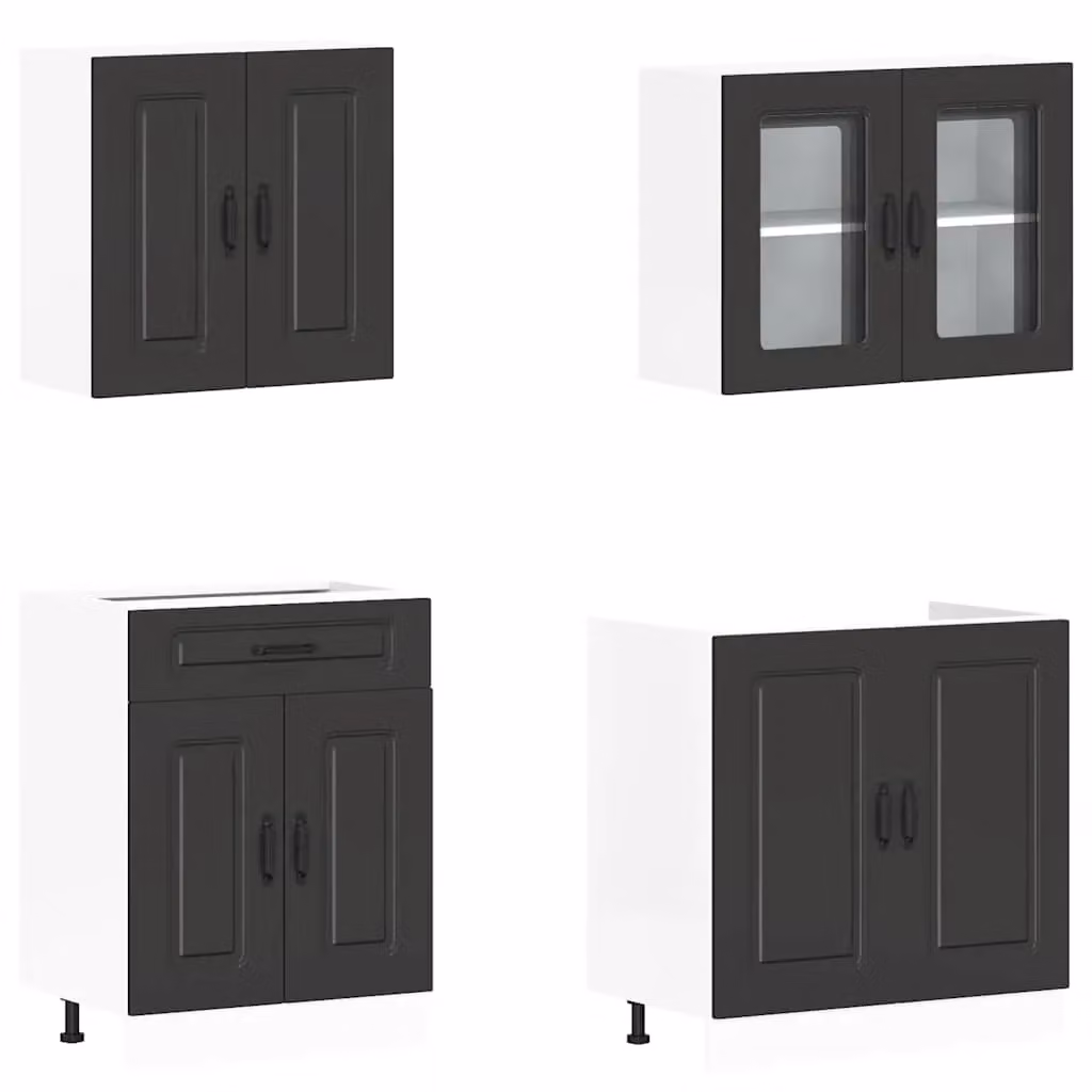 Berkfield Home Kalmar 4 Piece Black Modern Kitchen Cabinet Set with Hinged Doors and Internal Shelves – 3