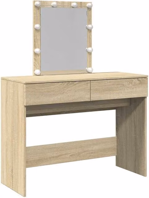 Berkfield Home Sonoma Oak Dressing Table with Hollywood LED in Tan, W/D/H: 100 x 40 x 130 cm – 1