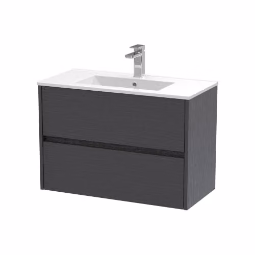 Balterley Modern Wall Hung 2 Drawer Vanity Unit with Basin in Matt Graphite Grey, W/D/H: 80 x 39 x 55.7 cm – 4