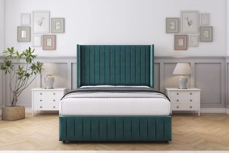 Sloomy Marlborough Plush Divan Set with Wingback Headboard and Footboard in Emerald Green, W/D/H: 90 x 200 x 137.16 cm