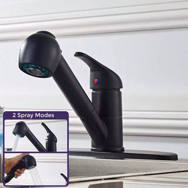 Nes Home Matte Black Single Lever Kitchen Sink Mixer Tap with Pull-out and Swivel Spout – 1