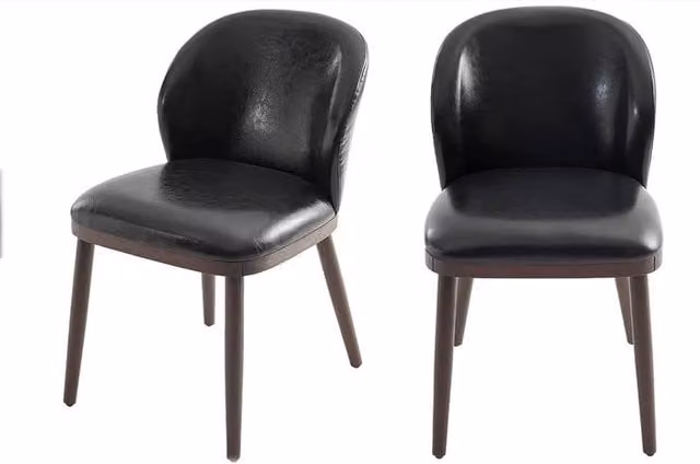 VOGREX Set of 2 Black Leather Upholstered Dining Chairs with Ergonomic Back Support – 1