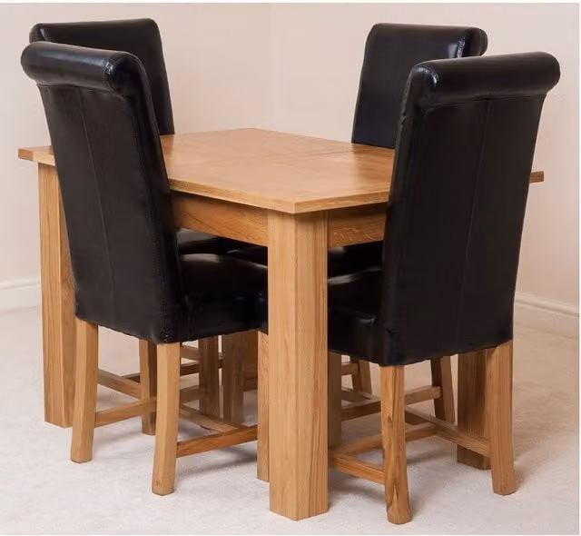 Thats Furniture Hampton Oak Extending Dining Table and 4 Washington Black Leather Chairs