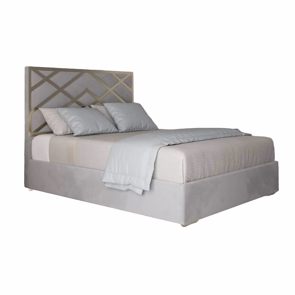 KDMD Rochdale Small Double Upholstered Velvet Designer Bed Frame in Grey with Metal Details, W/D/H: 127 x 128 x 200 cm – 2