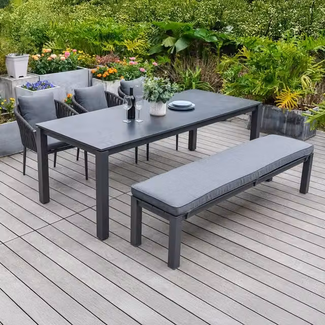 Bracken Outdoors Maldives 6 Seat Rectangular Garden Dining Set with Bench and Chairs in Matt Dark Grey