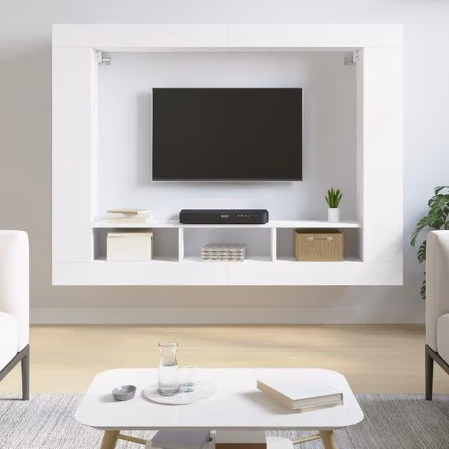 Berkfield Home Modern White TV Cabinet in Engineered Wood W/D/H: 152 x 22 x 113 cm – 1
