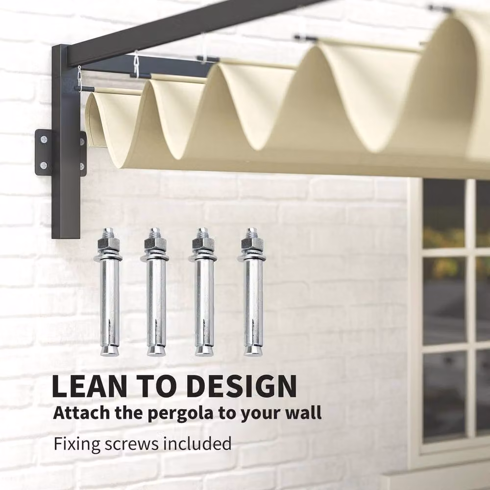 Outsunny Beige Lean-to Pergola with Retractable Roof – 2