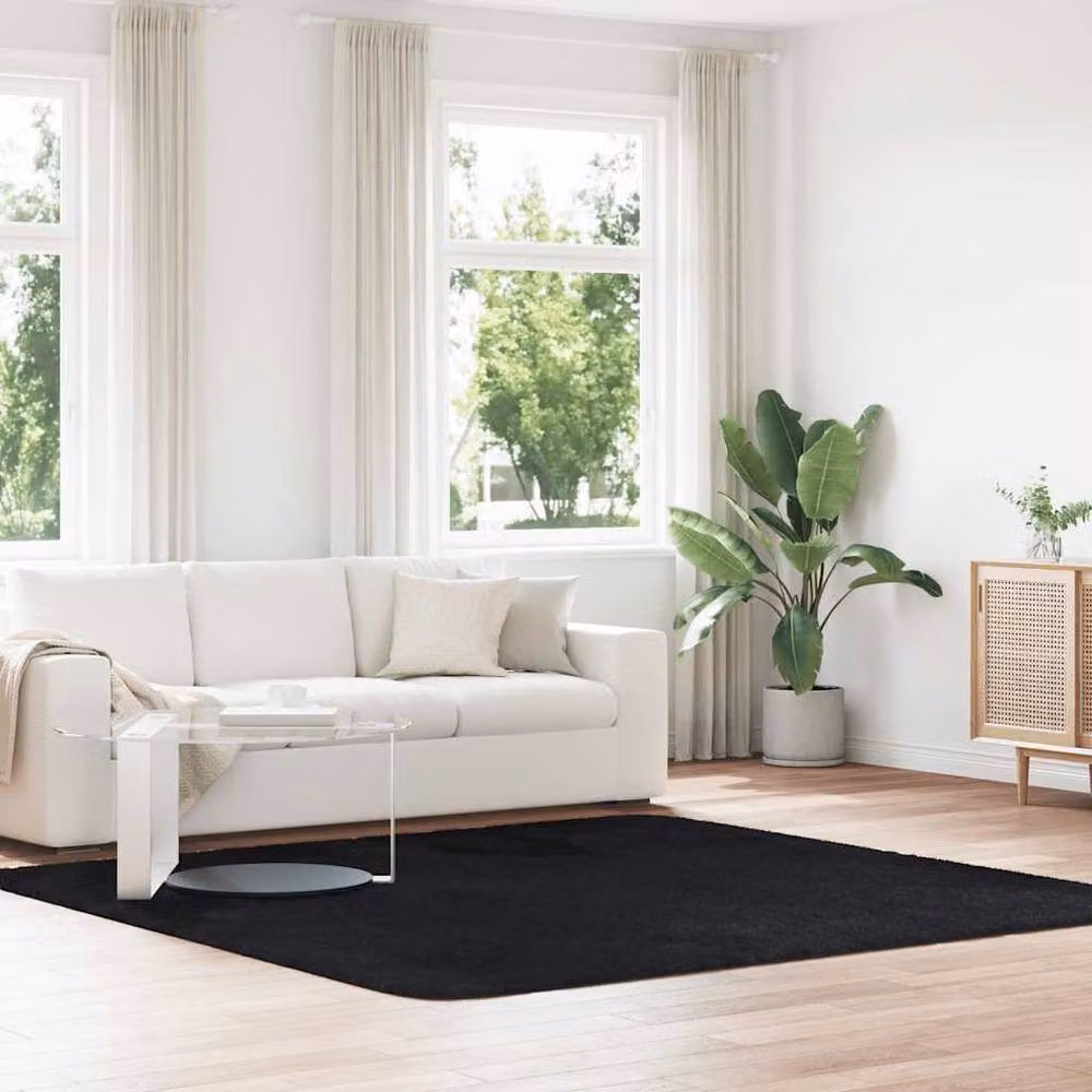 Berkfield Home NAVARRA Black Shaggy High Pile Polyester Rug, W/D/H: 240 x 240 x 1 cm – 2