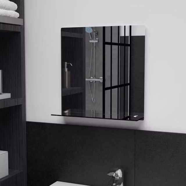 Berkfield Home Minimalist Square Wall Mirror with Shelf, Transparent Tempered Glass, W/D/H: 40 x 40 x 40 cm