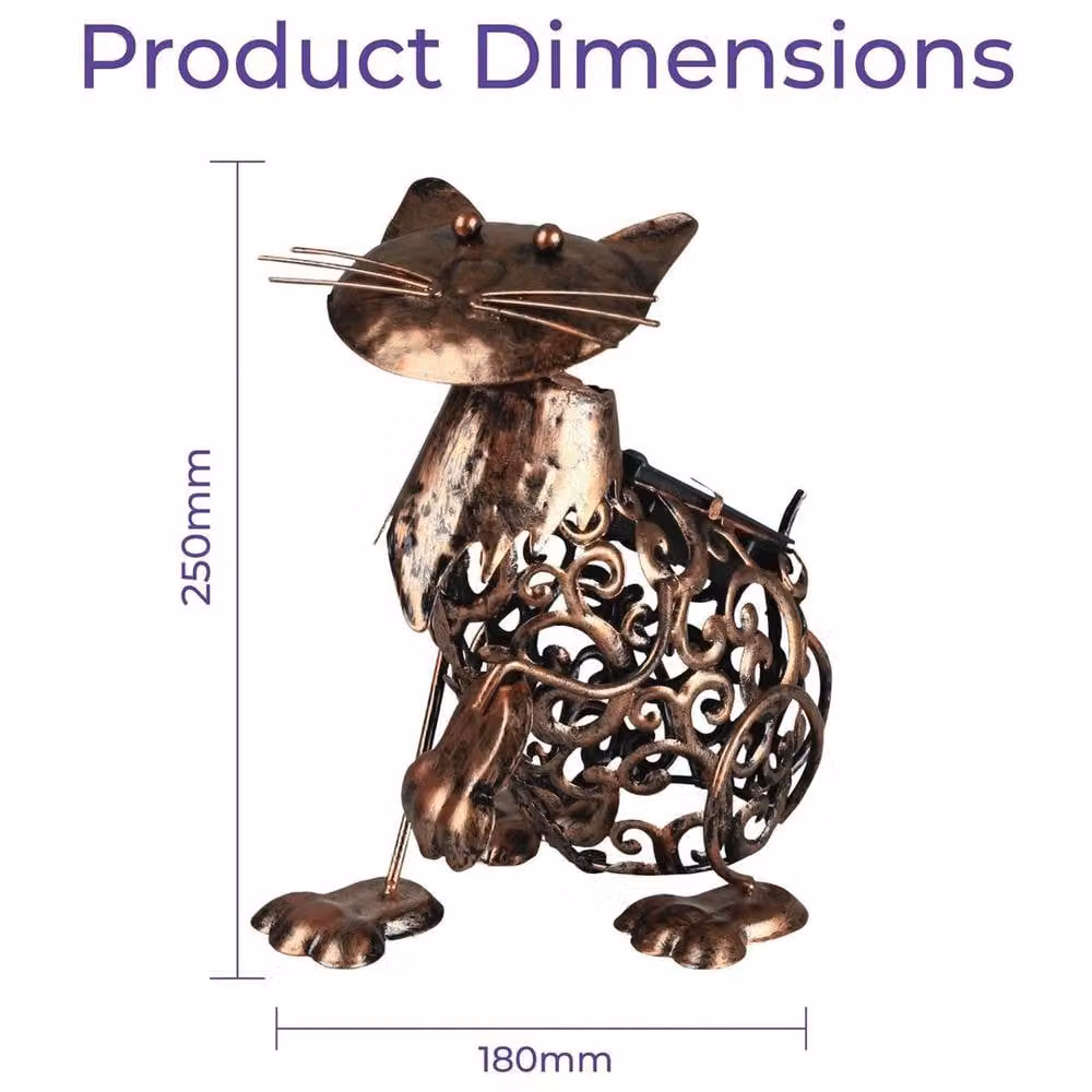NESTLUNE Lighting Solar Metal Cat LED Garden Light in Bronze, W: 100 cm, D: 15 cm – 2