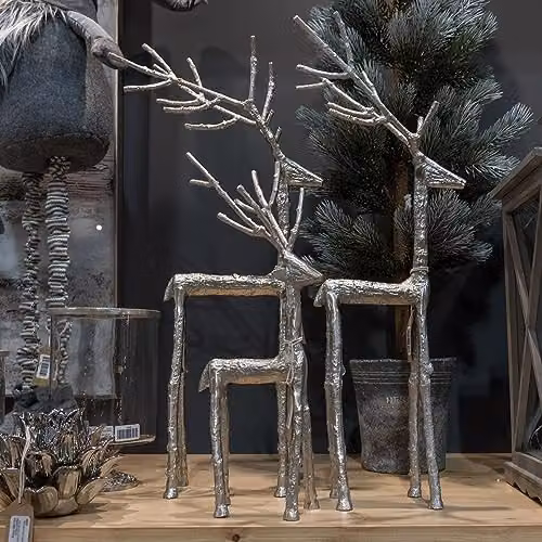 Hill Interiors Standing Stag Christmas Ornament in Silver, H 56 cm x W 16 cm x D 30 cm – 2