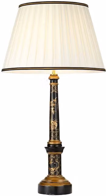 Loops Single Table Lamp in Ivory with Black and Gold Trim Shade, E27 60W LED Compatible
