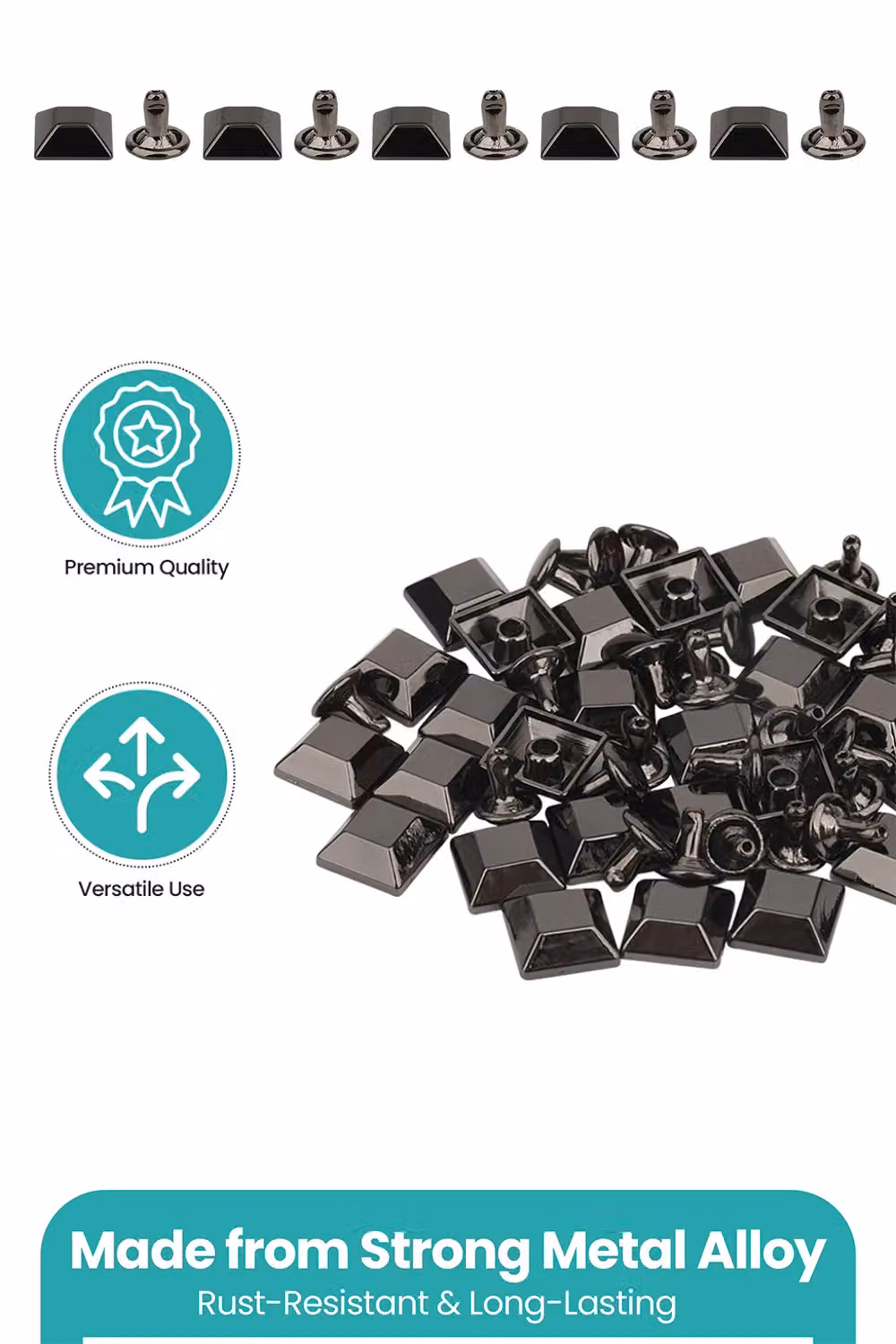 Neel Blue Black Nickel-Plated Alloy Pyramid Feet Caps with 7mm Back Rivets, 25 Pieces, 10mm – 3