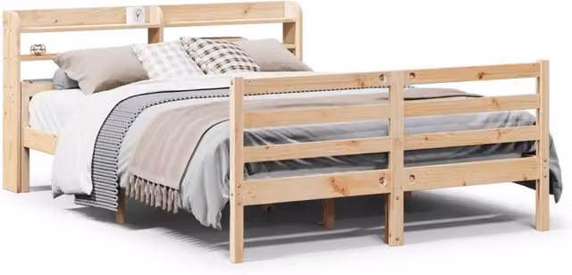 Berkfield Home Rustic Pine Bed Frame with Headboard and Side Compartments, Brown, W: 150 cm, D: 200 cm, H: 82 cm