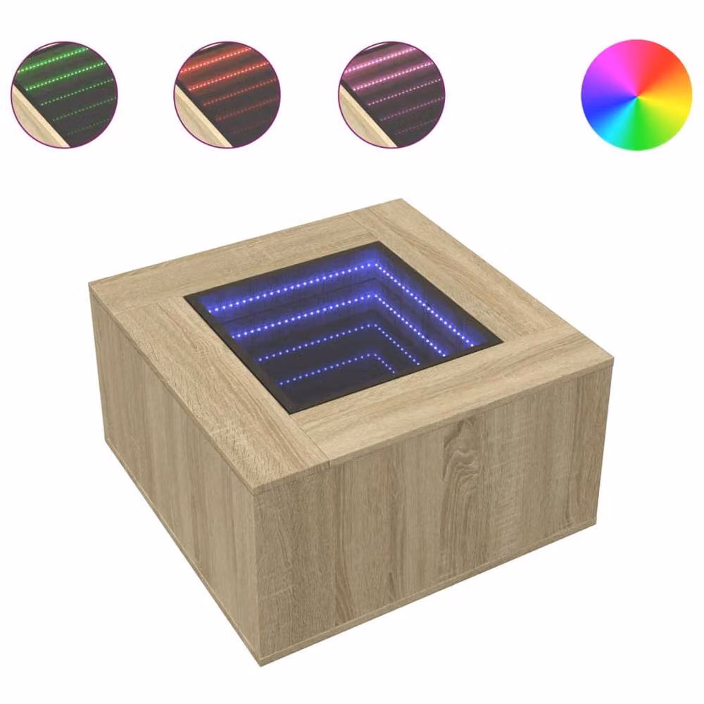 Berkfield Home Decorative LED Coffee Table in Sonoma Oak and Light Brown, W/D/H: 60 x 60 x 40 cm – 2