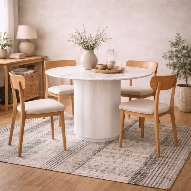 Wyld Haus Mullingar Fuji Stone Round Dining Table in White, Diameter: 110 cm, Height: 76 cm – 1