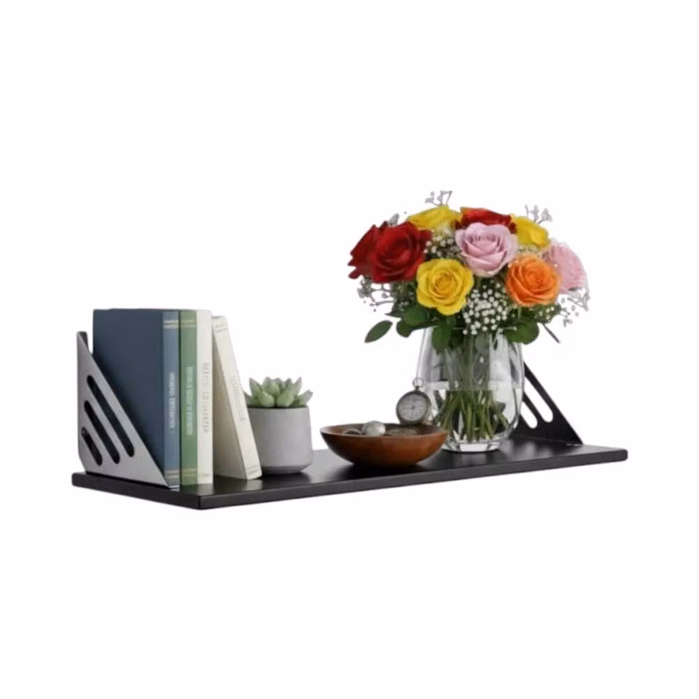 Nordara Black Wooden Wall-Mounted Floating Shelves W: 100 cm, D: 15 cm, H: 1 cm – 3