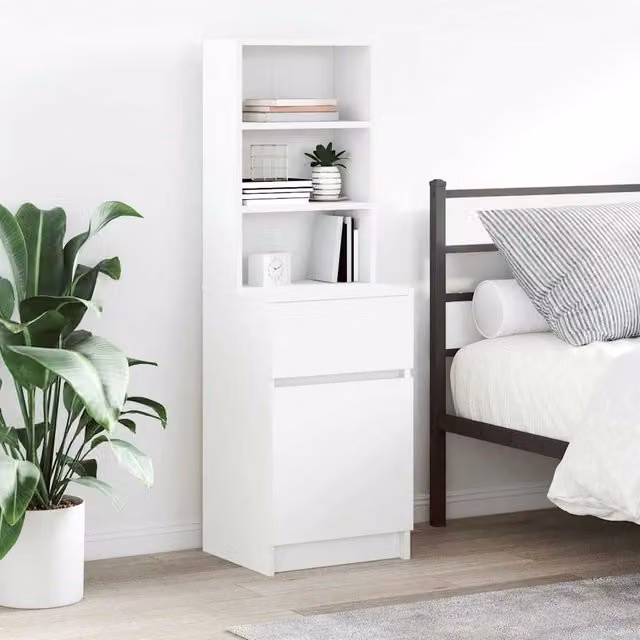 Berkfield Home White Bedside Cabinet with Doors and Drawers, W/D/H: 39 x 35 x 125 cm