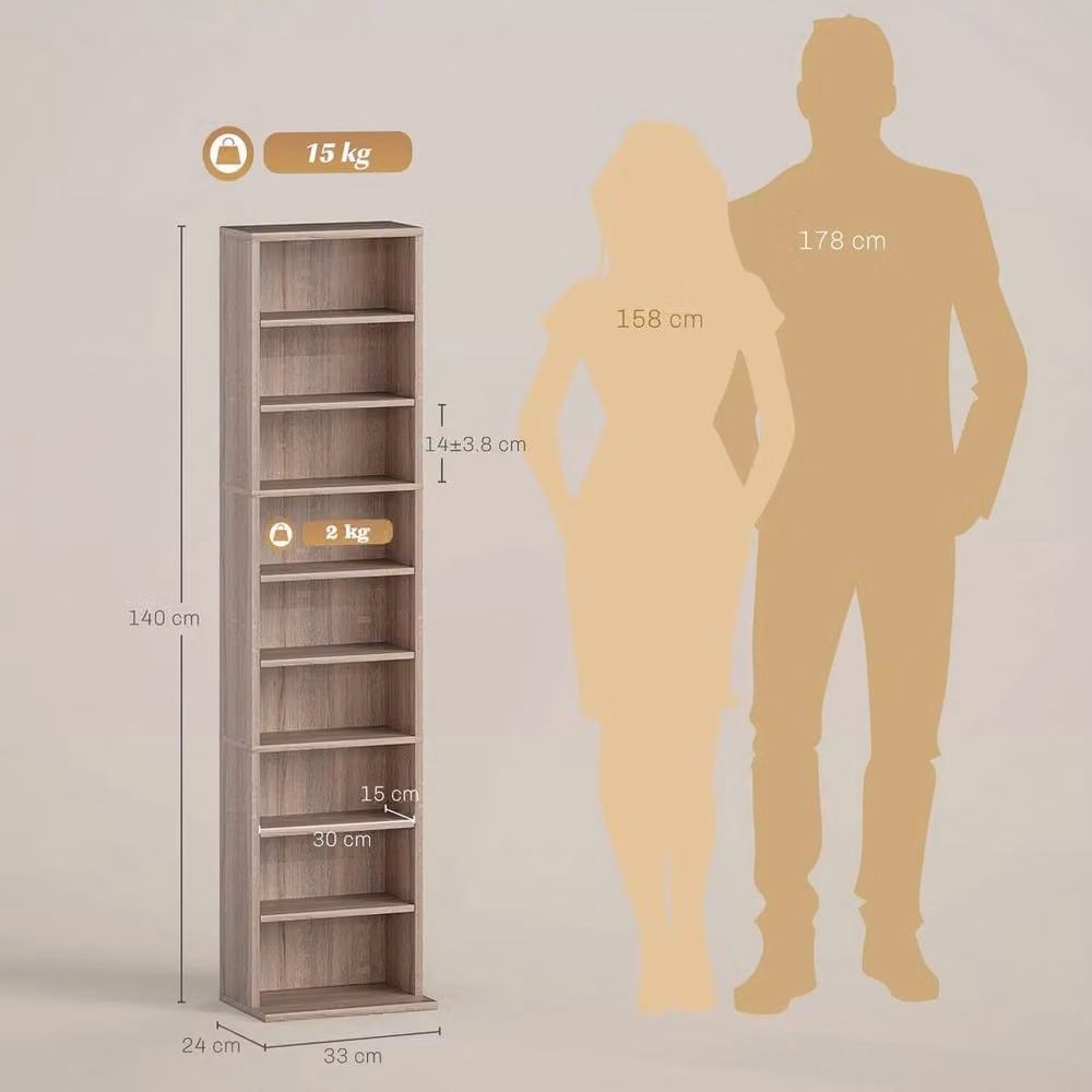NESTLUNE 260 CD and DVD Storage Unit with 9 Compartments and Adjustable Shelves, Sand/Brown, W: 100 cm, D: 15 cm, H: 140 cm – 2