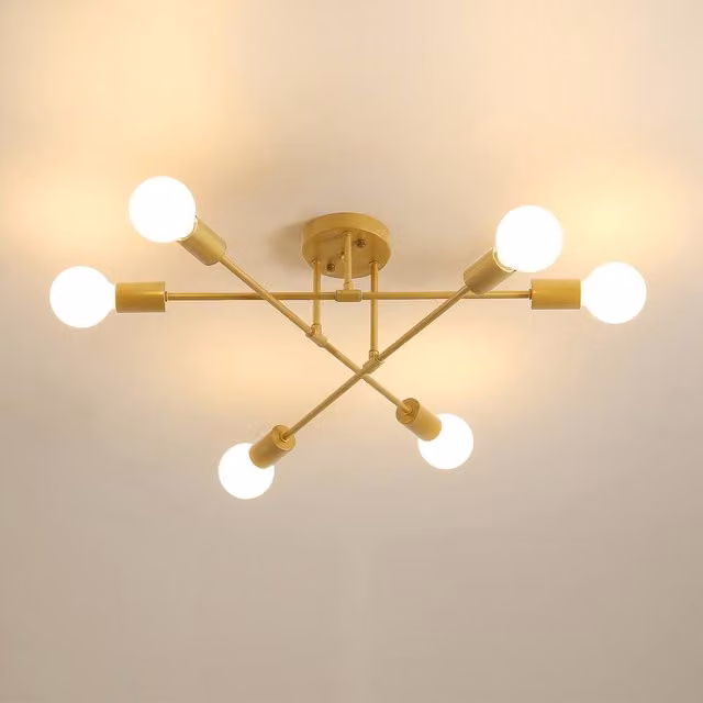 Pheashine Modern Gold 6-Light Semi-Flush Ceiling Light with E27 Bulbs Included