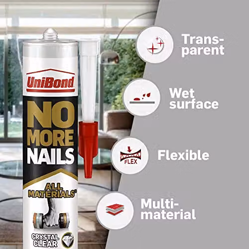 UniBond No More Nails High Strength Construction Adhesive, Crystal Clear, 290 g Cartridge – 3
