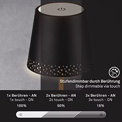 Briloner Rechargeable LED Table Lamp in Black and Wood, Dimmable and Height Adjustable with Touch Control – 2