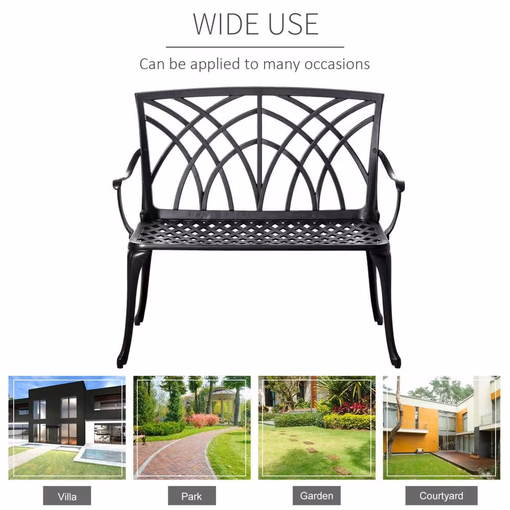 Wyld Haus Elsu 2 Seater Garden Bench in Black Cast Aluminium with Antique Finish – 5