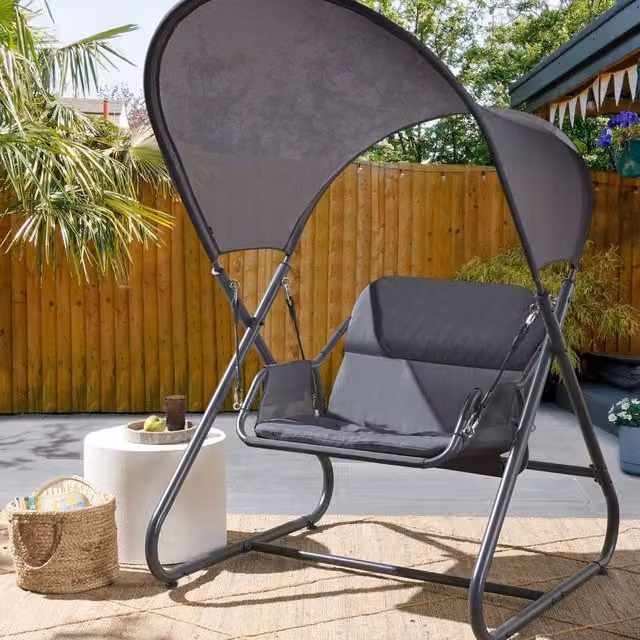 Wyld and Coco Single-Seat Patio Swing in Grey with Matt Steel Frame