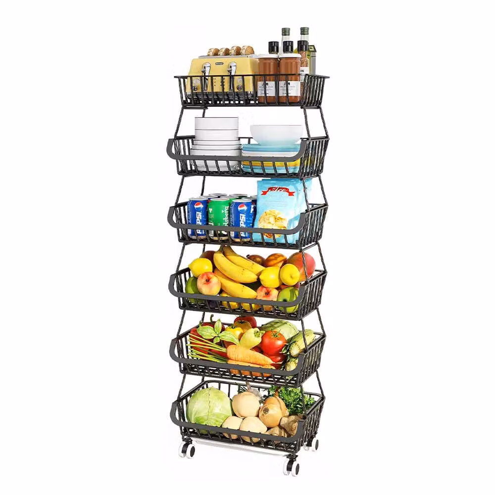 Living and Home Multi-tiered Metal Kitchen Storage Rack with Casters in Matt Black – 5