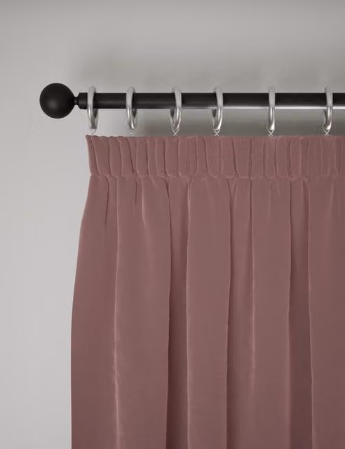 M&S Purple Velvet Thermal Insulating Pencil Pleat Curtains
