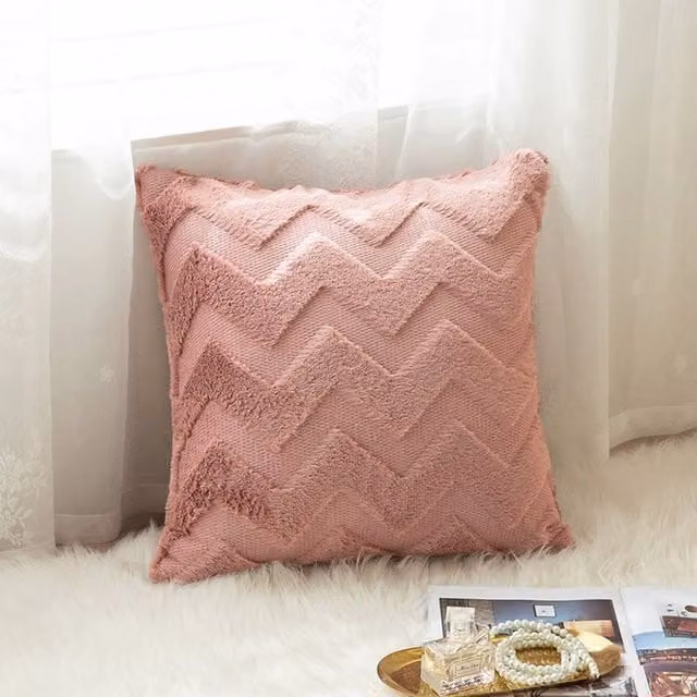 Livingandhome Pink Faux Fur Plush Decorative Square Throw Pillow