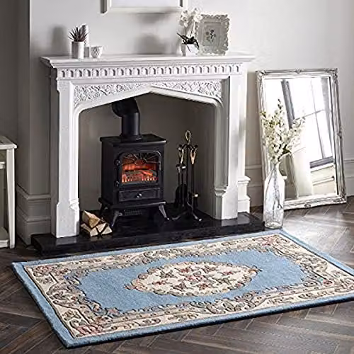 Rugs Direct Oriental Blue Wool Rectangular Rug, W: 150 cm, D: 150 cm