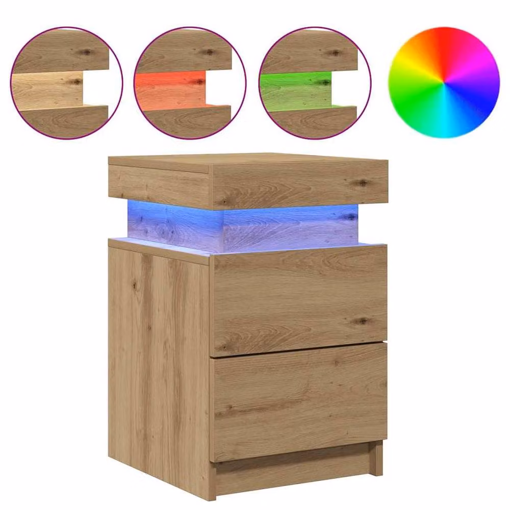 Berkfield Home Set of 2 Artisan Oak Bedside Cabinets with Integrated LED Lighting in Brown, W/D/H: 35 x 39 x 55 cm – 2