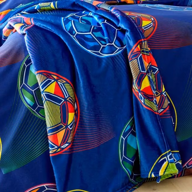 Catherine Lansfield Navy Blue Football Fleece Throw for Children