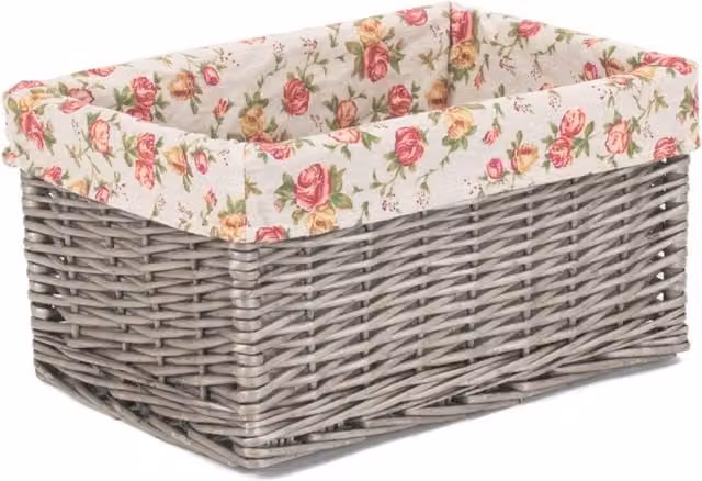Red Hamper Antique Wash Garden Rose Willow Storage Basket in Brown, Grey and Red, Diameter: 25 cm