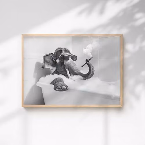 60 Second Makeover Elephant Smoking A Cigar In The Bath Quirky Animal Print Paper Poster, A3