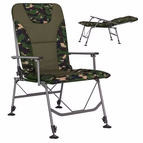 Outsunny Padded Reclining Camping Chair for Adults in Brown with Adjustable Headrest and Armrests – 1