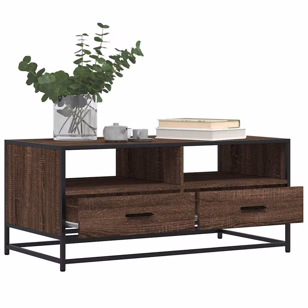 Berkfield Home Industrial Coffee Table in Brown Oak with Metal Sled Base, W/D/H: 100 x 50 x 45 cm – 3