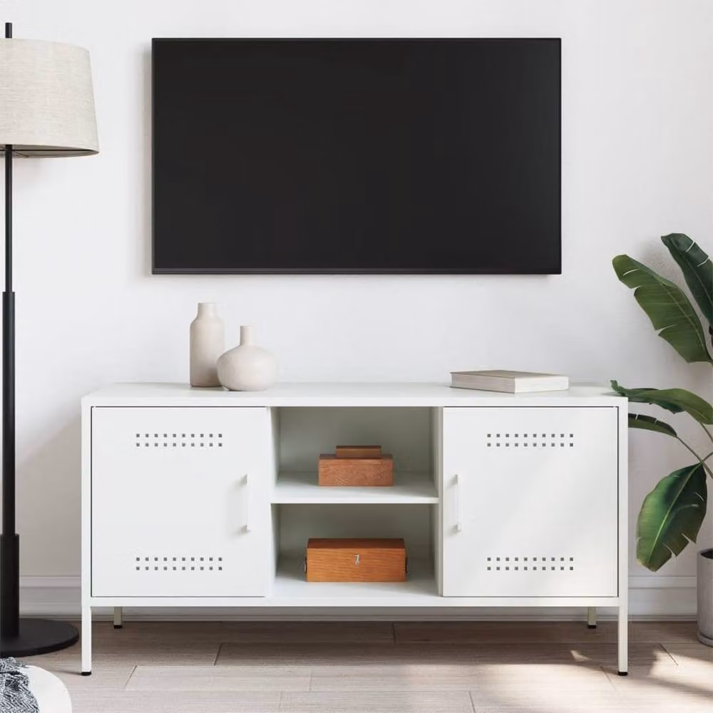 Berkfield Home Industrial Metal TV Cabinet in White, W/D/H: 100.5 x 39 x 50.5 cm – 3